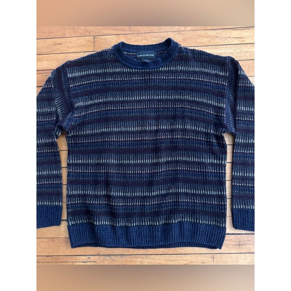 Vintage 90s Croft Barrow Sweater Men's Large Grandpa Textured Geometric navy m